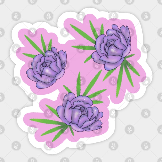 Purple roses with pot leaves Sticker by CraftKrazie